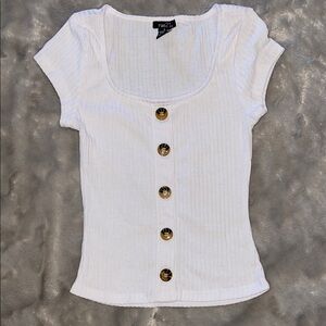 Rue21 White Ribbed Button-Down Top